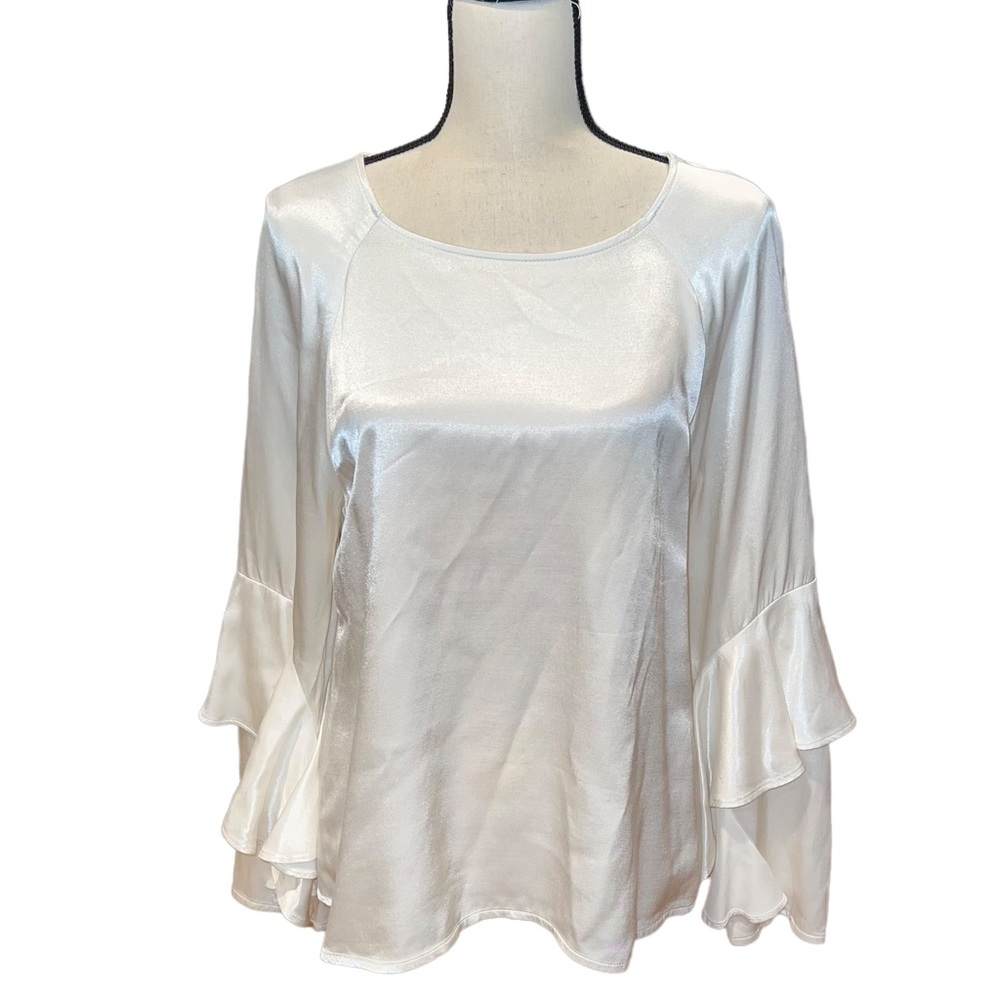 Sanctuary Ivory Satin Blouse w/ Ruffle Sleeve